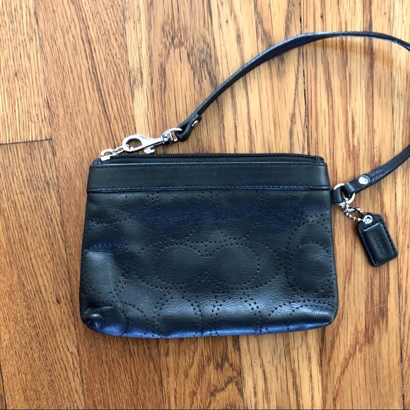 Coach Black Smooth Leather Perforated ‘C’ Wristlet Wallet - Picture 2 of 2